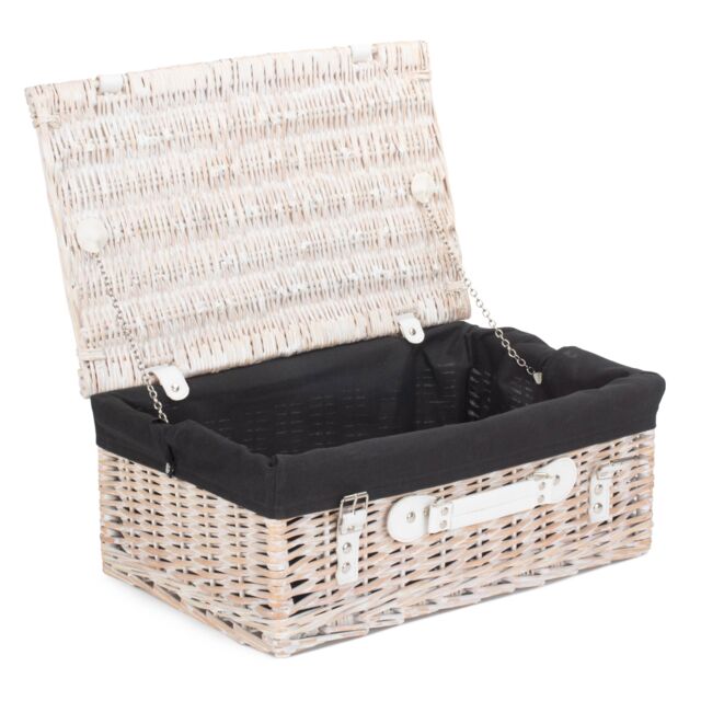 Red Hamper Wicker 45cm White Picnic Basket with Cotton Lining in Black - image 1