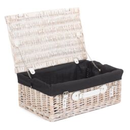Red Hamper Wicker 45cm White Picnic Basket with Cotton Lining in Black - thumbnail 1