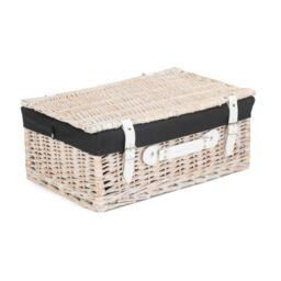 Red Hamper Wicker 45cm White Picnic Basket with Cotton Lining in Black - thumbnail 2