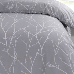 Velosso Autumn Branches Duvet Cover & Pillowcase Set - Printed Cotton Rich in Grey - Size: Single - thumbnail 3