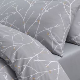Velosso Autumn Branches Duvet Cover & Pillowcase Set - Printed Cotton Rich in Grey - Size: Single - thumbnail 4