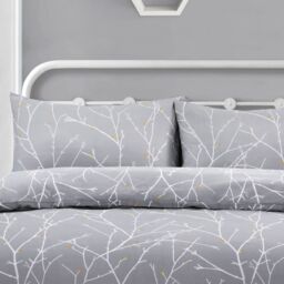 Velosso Autumn Branches Duvet Cover & Pillowcase Set - Printed Cotton Rich in Grey - Size: Single - thumbnail 2