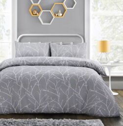 Velosso Autumn Branches Duvet Cover & Pillowcase Set - Printed Cotton Rich in Grey - Size: Single - thumbnail 5