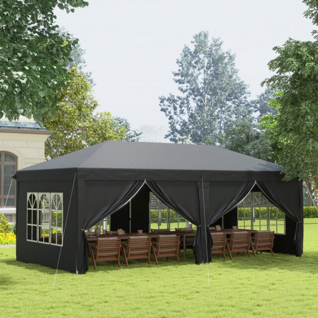 OUTSUNNY 3 x 6 m Pop Up Gazebo with Sides & Windows in Black - image 1