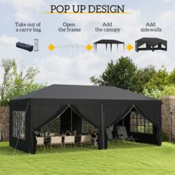 OUTSUNNY 3 x 6 m Pop Up Gazebo with Sides & Windows in Black - thumbnail 4