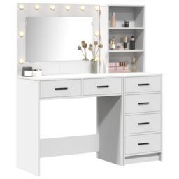 Berkfield Home 2 Piece Dressing Table Set with LED White Engineered Wood - thumbnail 3