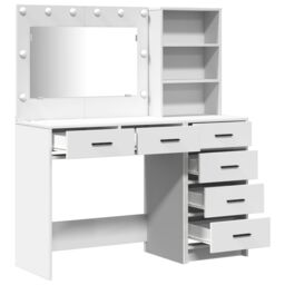 Berkfield Home 2 Piece Dressing Table Set with LED White Engineered Wood - thumbnail 6