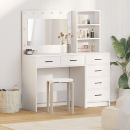 Berkfield Home 2 Piece Dressing Table Set with LED White Engineered Wood