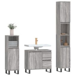 Berkfield Home 3 Piece Bathroom Furniture Set Grey Sonoma Engineered Wood - thumbnail 3