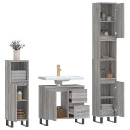 Berkfield Home 3 Piece Bathroom Furniture Set Grey Sonoma Engineered Wood - thumbnail 4