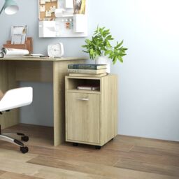 Berkfield Home Side Cabinet with Wheels Sonoma Oak 33x38x60 cm Engineered Wood in Brown - Size: 33 x 38 x 60 cm - thumbnail 1