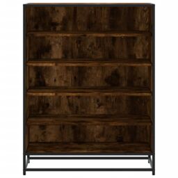 Berkfield Home Shoe Cabinet Smoked Oak 75x38x97.5 cm Engineered Wood & Metal in Brown - thumbnail 4