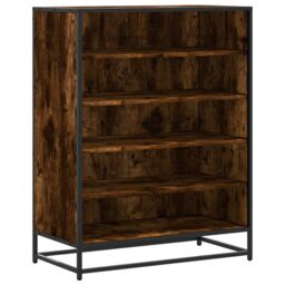 Berkfield Home Shoe Cabinet Smoked Oak 75x38x97.5 cm Engineered Wood & Metal in Brown - thumbnail 2