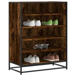 Berkfield Home Shoe Cabinet Smoked Oak 75x38x97.5 cm Engineered Wood & Metal in Brown