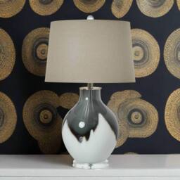 Sostter Grey Ombre Glass Table Lamp with Linen Shade in Clear - thumbnail 6