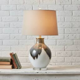 Sostter Grey Ombre Glass Table Lamp with Linen Shade in Clear - thumbnail 1