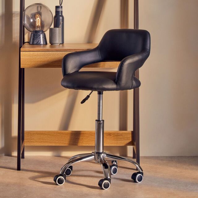 Orsina Ergonomic Black PU Home Office Chair with Curved Back, Comfortable Work From Home Chair, Movable Chair - image 1