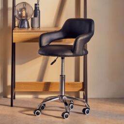 Orsina Ergonomic Black PU Home Office Chair with Curved Back, Comfortable Work From Home Chair, Movable Chair - thumbnail 1