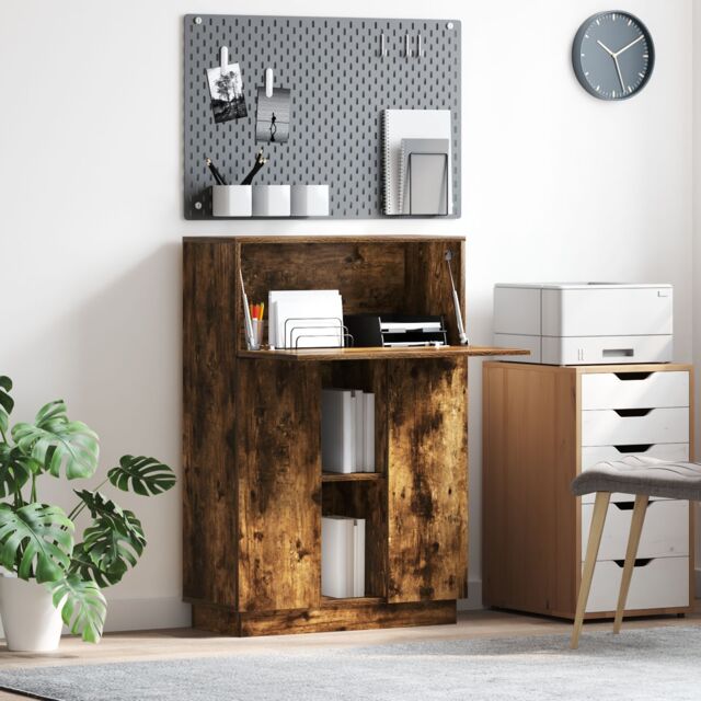 Berkfield Home Smoked Oak Writing Desk Smoked oak Engineered wood Standard in Brown - image 1