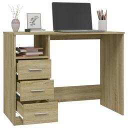 Berkfield Home Elegant Desk with Drawers Sonoma Oak 102x50x76 cm Engineered Wood in Tan - Size: 102 x 50 x 76 cm - thumbnail 5