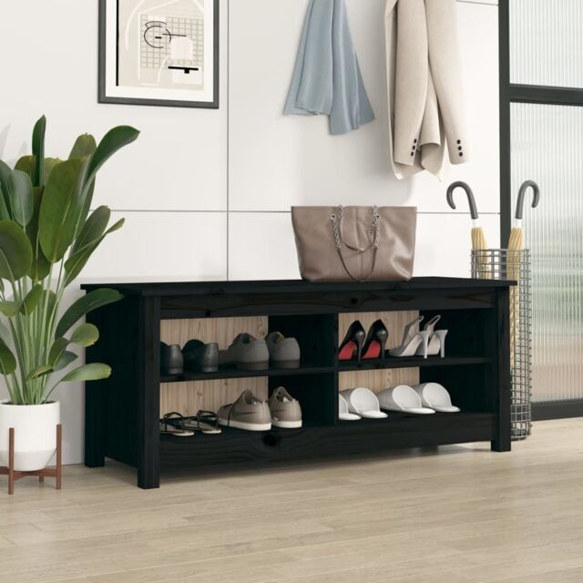 Berkfield Home Shoe Bench Black 110x38x45.5 cm Solid Wood Pine - image 1