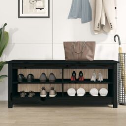 Berkfield Home Shoe Bench Black 110x38x45.5 cm Solid Wood Pine - thumbnail 5