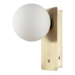 Happy Homewares Antique Brass Rechargeable Wall Light with Opal Globe Glass Shade in Metallic Gold