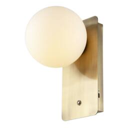 Happy Homewares Antique Brass Rechargeable Wall Light with Opal Globe Glass Shade in Metallic Gold - thumbnail 6