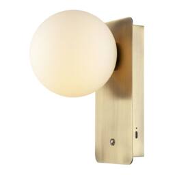 Happy Homewares Antique Brass Rechargeable Wall Light with Opal Globe Glass Shade in Metallic Gold - thumbnail 2