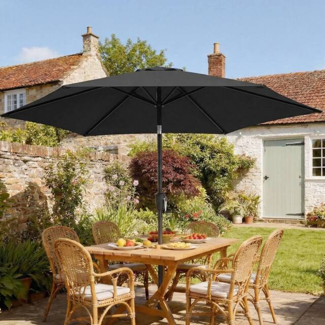 OUTSUNNY Garden Parasol, 2m Outdoor Table Parasol Umbrella with Tilt in Black