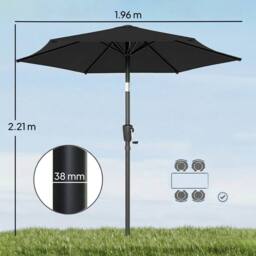 OUTSUNNY Garden Parasol, 2m Outdoor Table Parasol Umbrella with Tilt in Black - thumbnail 3