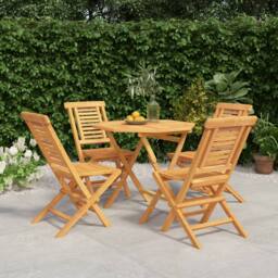 Berkfield Home 5 Piece Garden Dining Set Solid Wood Teak in Brown - thumbnail 1