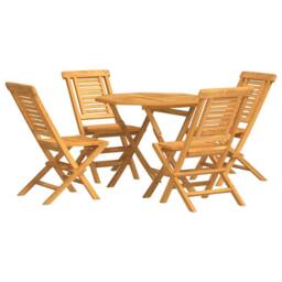 Berkfield Home 5 Piece Garden Dining Set Solid Wood Teak in Brown - thumbnail 2