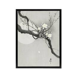 "Artery8 Plum Blossom & Full Moon Framed Canvas Wall Art Print Ohara Koson in Grey - Size: W12"" x H16""" - thumbnail 1