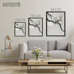 "Artery8 Plum Blossom & Full Moon Framed Canvas Wall Art Print Ohara Koson in Grey - Size: W12"" x H16""" - thumbnail 4