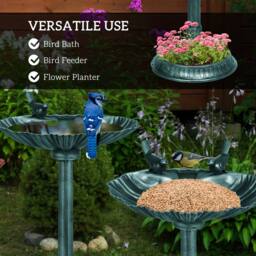 OUTSUNNY 81cm Tall Bird Bath with 2 Decorative Birds for Garden, Green - thumbnail 4