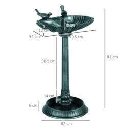 OUTSUNNY 81cm Tall Bird Bath with 2 Decorative Birds for Garden, Green - thumbnail 3