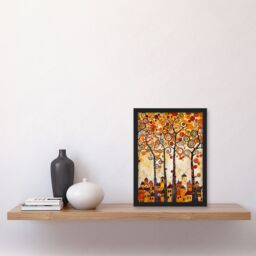 "Artery8 Tangerine Trees Town Painting Autumnal Colours Framed Art Print in Orange - Size: W12"" x H16""" - thumbnail 4