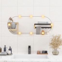 Berkfield Home Wall Mirror with LED Lights 35x80 cm Glass Oval in Silver - thumbnail 3