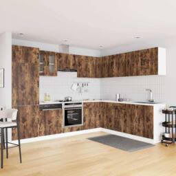 Berkfield Home Elegant 14 Piece Kitchen Cabinet Set Kalmar Smoked Oak Engineered Wood in Brown - thumbnail 1