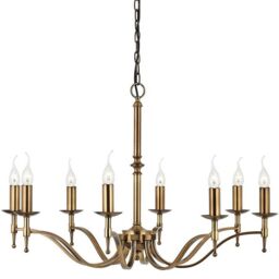 Loops Avery Ceiling Pendant Chandelier Light 8 Lamp Antique Brass Curved Candelabra in Metallics