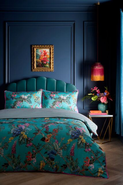 Laurence Llewelyn-Bowen 'Cotswald Fantasia' Floral Print 200 Thread Count Cotton Duvet Cover Set in Teal - Size: King - image 1