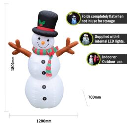 Pegdev Festive Inflatable Snowman 180cm with LED Lights Indoor Outdoor Christmas Decoration in White - thumbnail 2