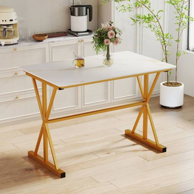 Costway Modern Sintered Stone Dining Table Rectangular Kitchen Table in White - image 1