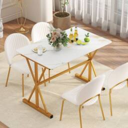Costway Modern Sintered Stone Dining Table Rectangular Kitchen Table in White - thumbnail 6