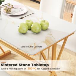 Costway Modern Sintered Stone Dining Table Rectangular Kitchen Table in White - thumbnail 7