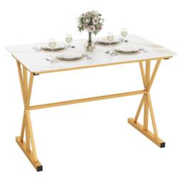 Costway Modern Sintered Stone Dining Table Rectangular Kitchen Table in White - thumbnail 3