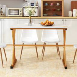 Costway Modern Sintered Stone Dining Table Rectangular Kitchen Table in White - thumbnail 5