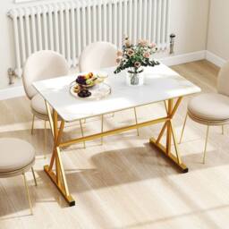 Costway Modern Sintered Stone Dining Table Rectangular Kitchen Table in White - thumbnail 4