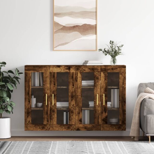 Berkfield Home Wall Mounted Cabinets 2 pcs Smoked Oak Engineered Wood in Brown - image 1